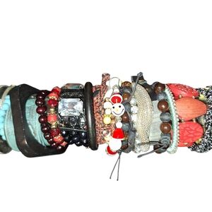 56 Bundle Used Bracelets Wood Stretchy Crystals vintage to now Boho RESALE